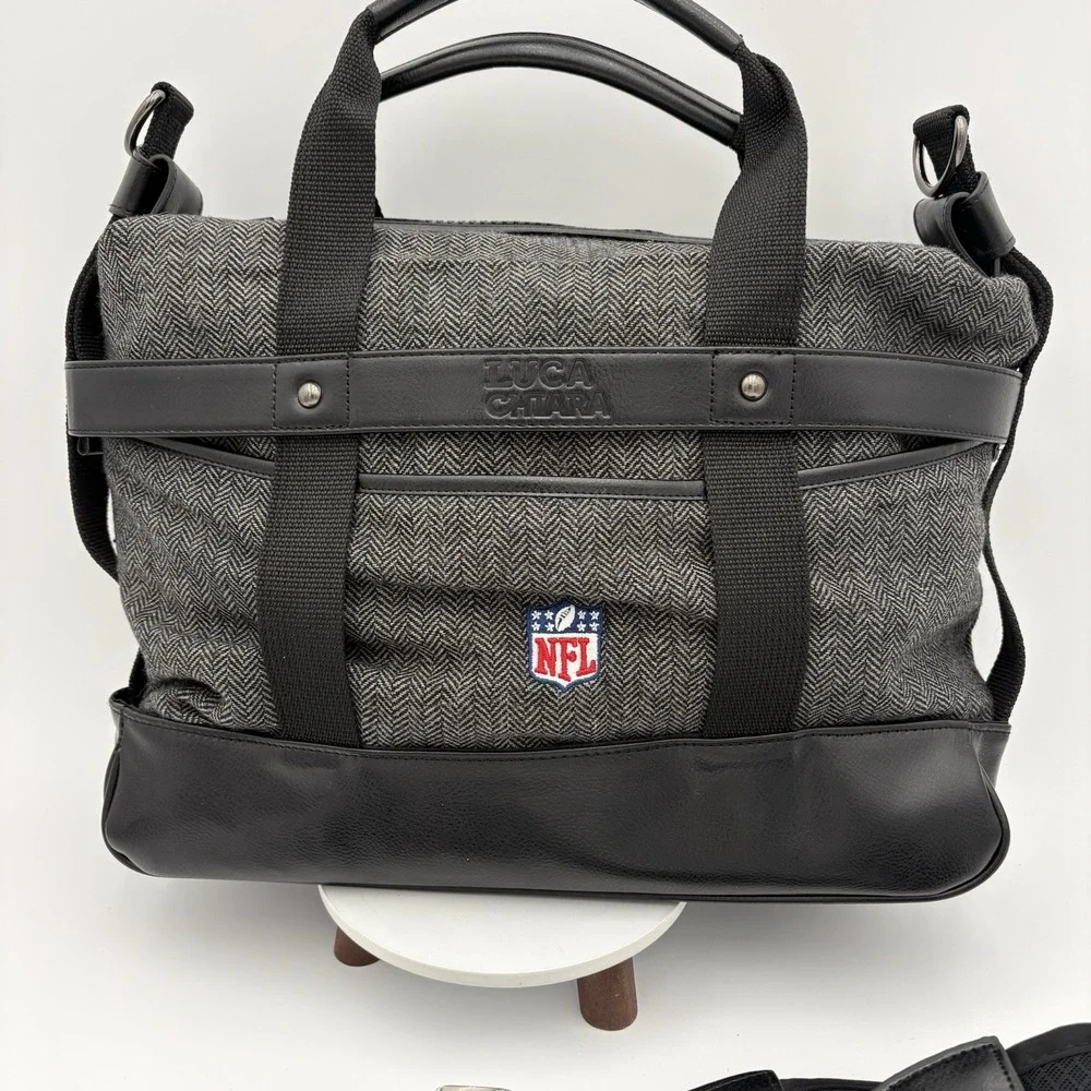 Luca‎ Chaira Vegan Leather Black Houndstooth NFL Duffel Bag Weekender Rare